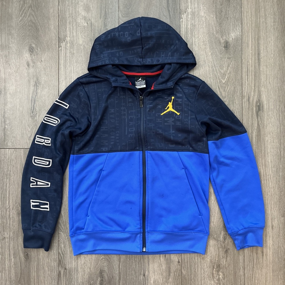 Jordan Youth L 12-13 Yrs Full Zip Hoodie Sweatshirt Blue On Blue